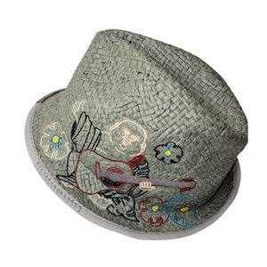 True Religion Y2K Fedora Hat Straw Gray Size L/XL Embroidered World Tour Buddha
